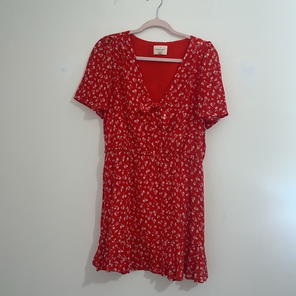 Sezane Gigi Red Coral Floral Mini Dress Size US 10 - Picture 2 of 9